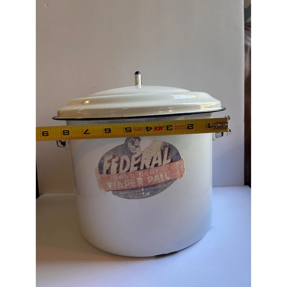 Vintage Federal Enamelware Pot | Retro Kitchen Storage Canister | Diaper Pail